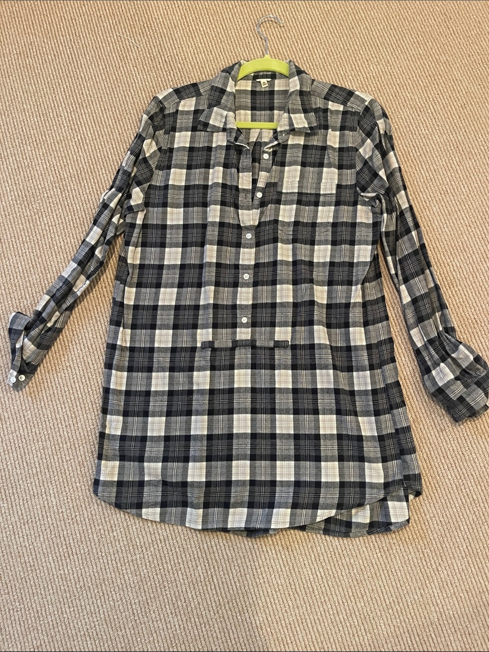 J. Crew Black and White Plaid Tunic Top